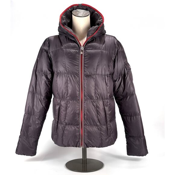 Eddie Bauer Goose Down Zip Hood Jacket Womens LG Feather Coat EB550 Lightweight - Picture 1 of 14